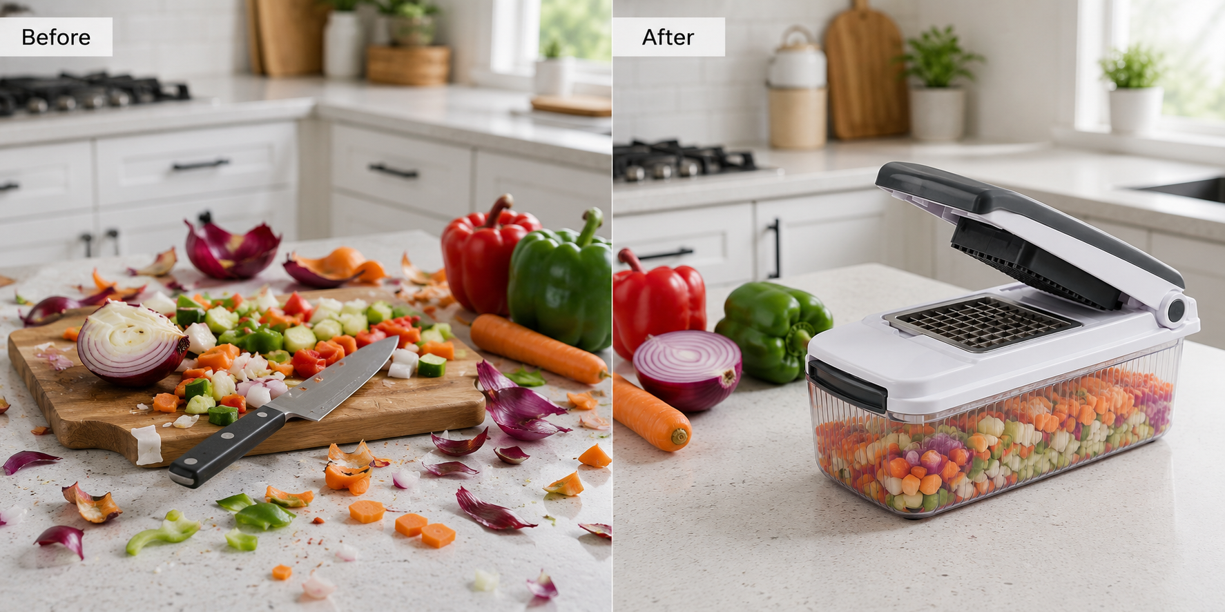 Trevisan 15-in-1 Vegetable Chopper — all 8 blades flat lay